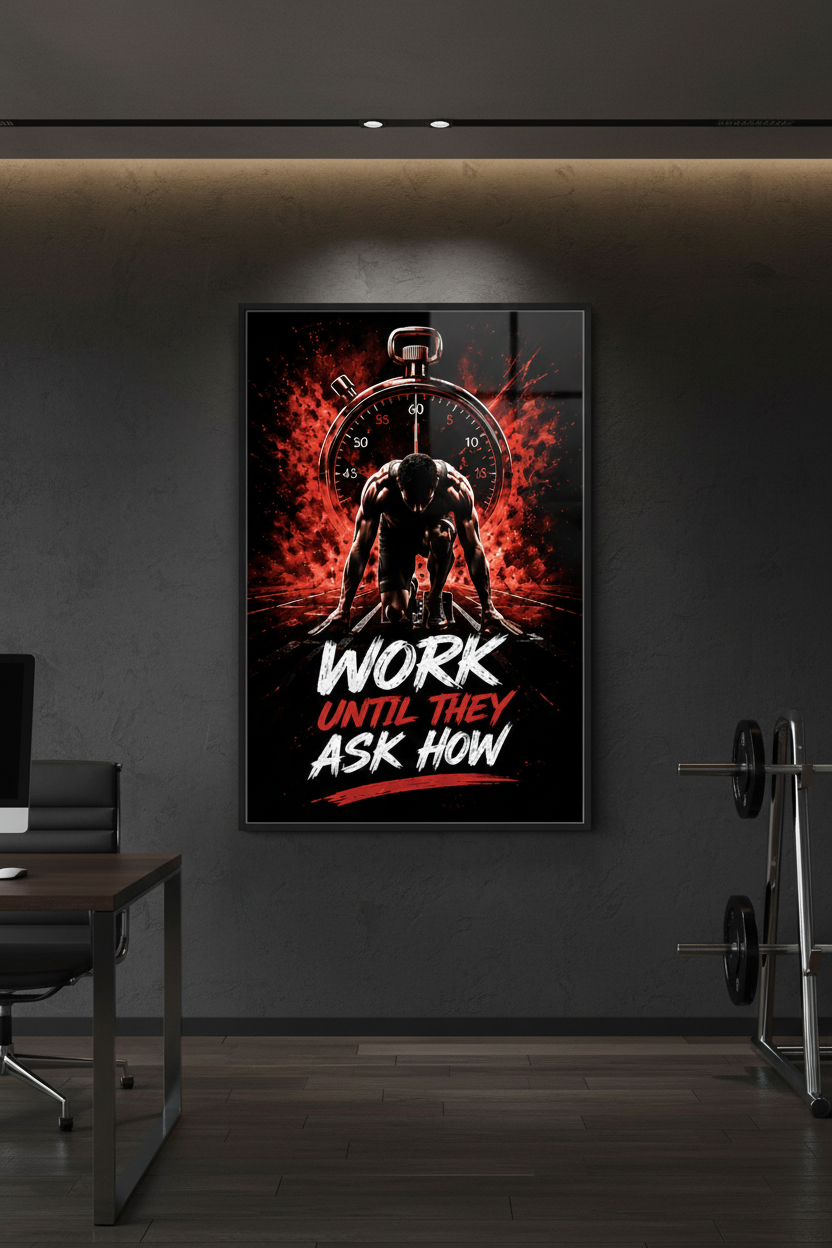 Red & Black Work Until They Ask How motivational poster mockup